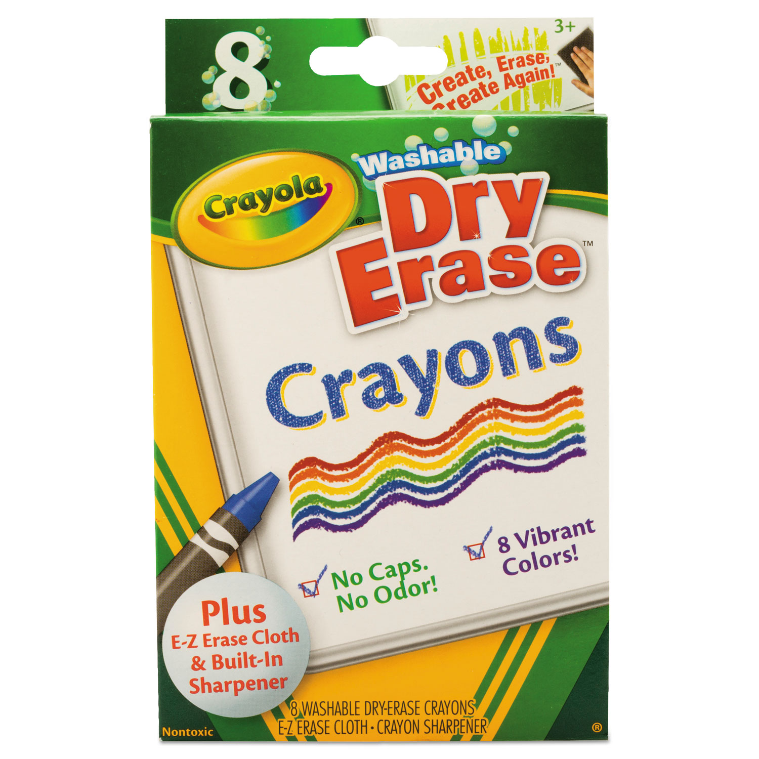 Washable Dry Erase Crayons W/e-Z Erase Cloth, Assorted Colors, 8/pack | Bundle of 2 Boxes